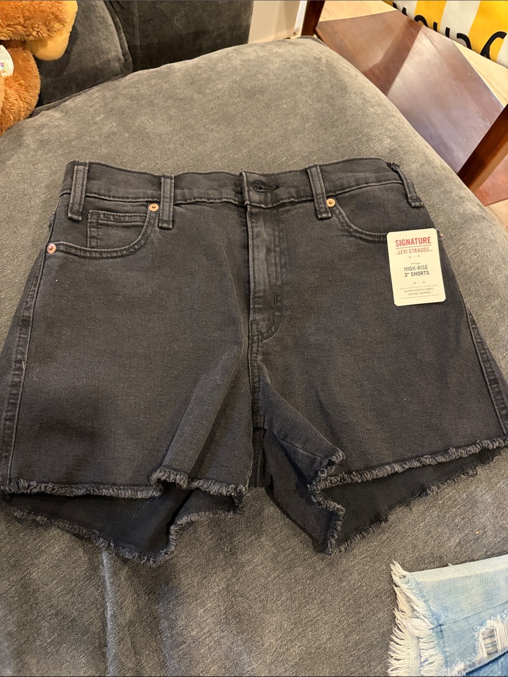 Signature by Levi Strauss Black High-Rise Frayed Hem Denim Shorts
